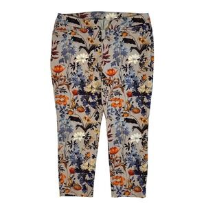 Chicos Womens Size 3 XL Floral Print Cropped Pants Beige Orange Blue Pull on